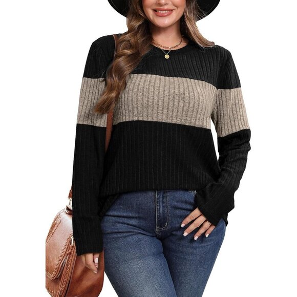 Women’s Trendy Color Block Sweaters Long Sleeve Tops Fall 2025 Winter Fashion - Picture 5 of 5